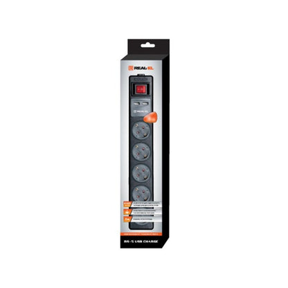 Подовжувач мережі REAL-EL RS-5 USB CHARGE 1.8m/black (EL122500002)